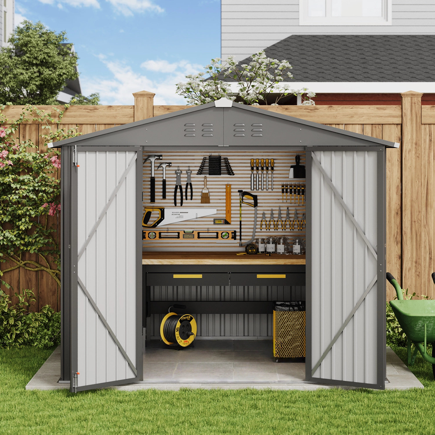 Asofer 8 Ft. W X 6 Ft. D Metal Storage Shed With Frame And